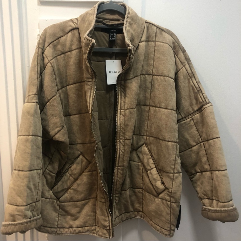 NWT F21 Free People Dupe Zip Quilted Jacket in Tan